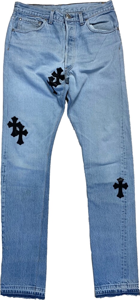 Chrome Hearts Blue Denim Black Cross Jeans Incorporated Style