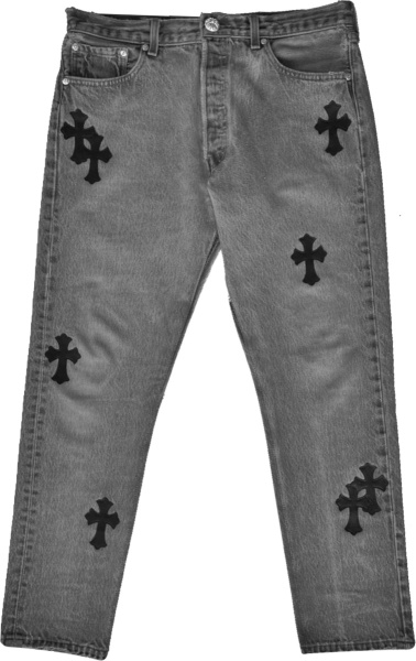 Chrome Hearts Faded Black Cross Patch Jeans