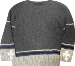 Chrome Hearts Grey Navy Beige Striped A Single Instance Sweater