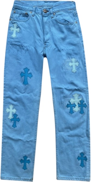 Chrome Hearts Light Blue Cross Patch Jeans