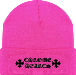 Chrome Hearts Neon Pink Logo Embroidered Beanie