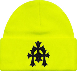 Chrome Hearts Neon Yellow Triple Cross Logo Beanie