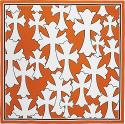 Chrome Hearts Orange And White Cemetery Cross Silk Scarf