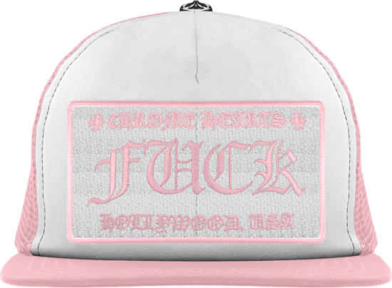 Chrome Hearts Pink And White Fuck Trucker Hat