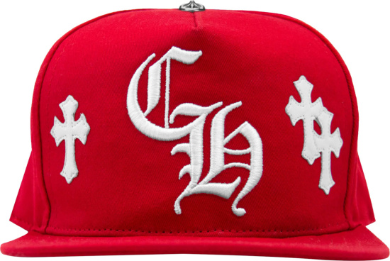 Chrome Hearts Red And White Ch Logo Crosses Hat