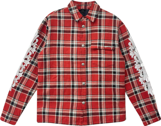 Chrome Hearts Red Plaid Sleeve Cross Overshirt | INC STYLE