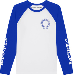 Chrome Hearts White And Blue Long Sleeve Raglan Horseshoe Logo T Shirt