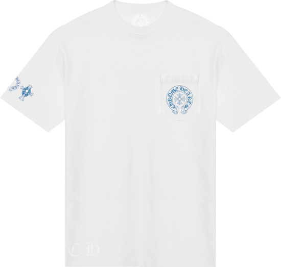 Chrome Hearts White And Blue Triple Cross Print T Shirt