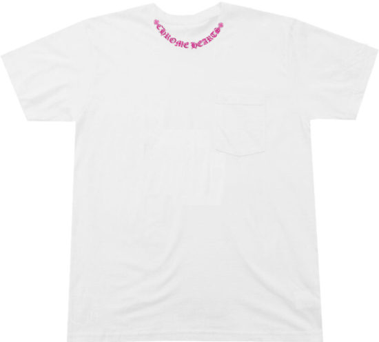 Chrome Hearts White And Pink Collar Logo T Shirt