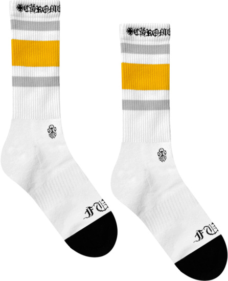 Chrome Hearts White And Yellow Stripe Logo Socks