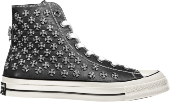 Chrome Hearts X Converse Black Leather Studded Cross High Top Sneakers
