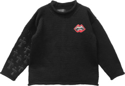Chrome Hearts X Matty Boy Black Chunky Knit Comper Logo Cross Patch Sweater