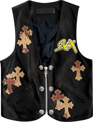Chrome Hearts X Matty Boy Black Leather Cross Patch Sex Vest