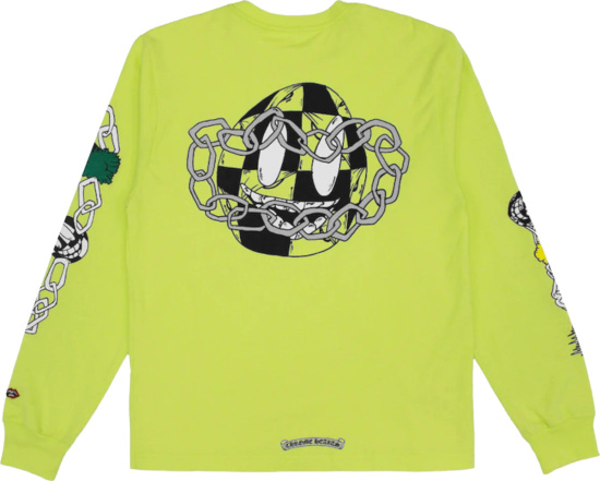 Chrome Hearts X Matty Boy Lime Green Checkered Chain Long Sleeve T Shirt