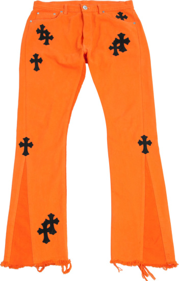 Chrome Hearts X Off White Orange And Black Cross Patch Jeans