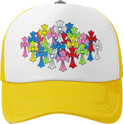 Chrome Hearts Yellow And Multicolor Cross Prints Trucker Hat