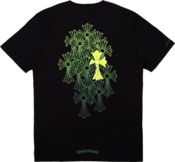 Chrome Hearts Yellow Green Cross Print Black T Shirt