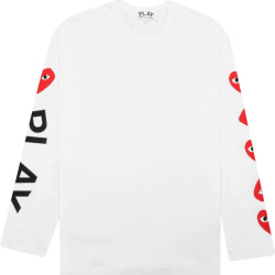 Comme Des Cargons Play White Long Sleeve Logos T Shirt
