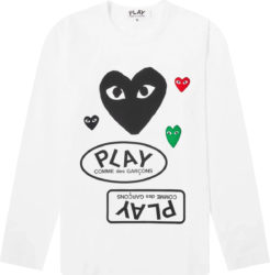 Comme Des Cargons Play White Long Sleeve Multi Logos T Shirt