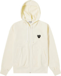 Comme Des Garcons Play Ivory And Black Heart Logo Hoodie