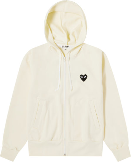 Comme des Garcons PLAY Ivory & Black-Heart Zip Hoodie | INC STYLE