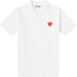 Comme Des Garcons Play White And Red Heart Logo Polo