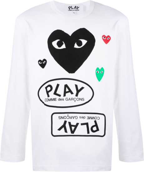 Comme des Garcons PLAY White Multi-Logo Long Sleeve T-Shirt | INC STYLE
