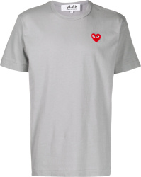 Comme Des Garcons Red Logo Embroidred Solid Grey T Shirt