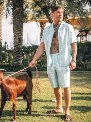 Conor Mcgregor Light Blue Silk Shirt Shorts Fendi Sandals