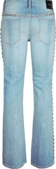 Cout De La Liberte Light Wash Blue Studded Denim Flared Jeans