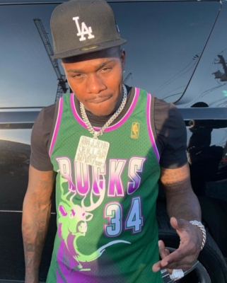 Dababy In Atlanta Wearing A Vintage Ray Allen Jersey And La Dodgers Hat