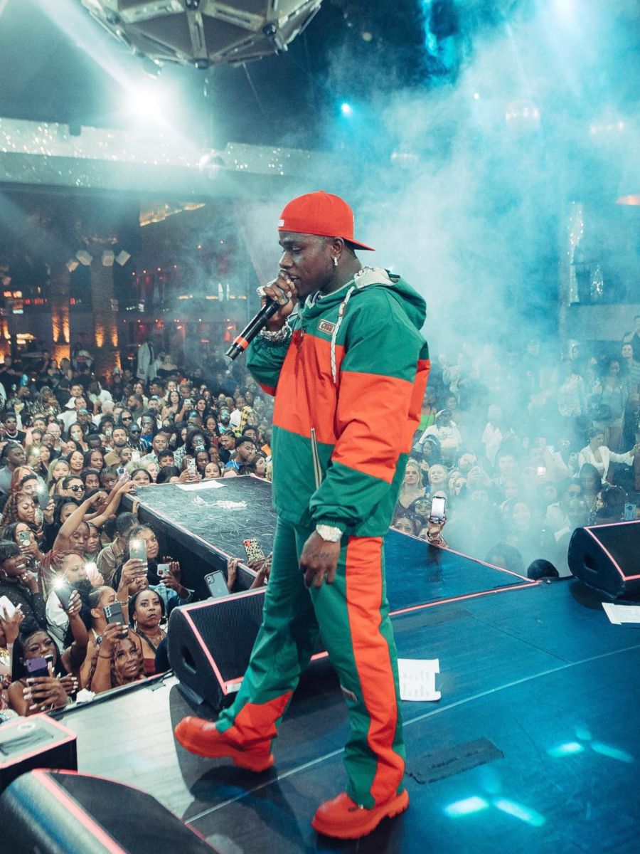 DaBaby Performs at Drai's Wearing a Gucci & Alexander McQUEEN Outfit