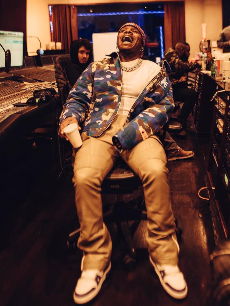 DaBaby At The Studio In a BAPE x HP Camo Jacket & Matching LV Sneakers