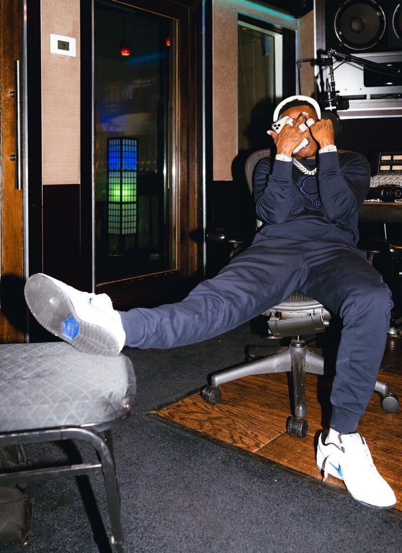 DaBaby Wearing Moncler Sweats With Nike 'Dunk' Sneakers