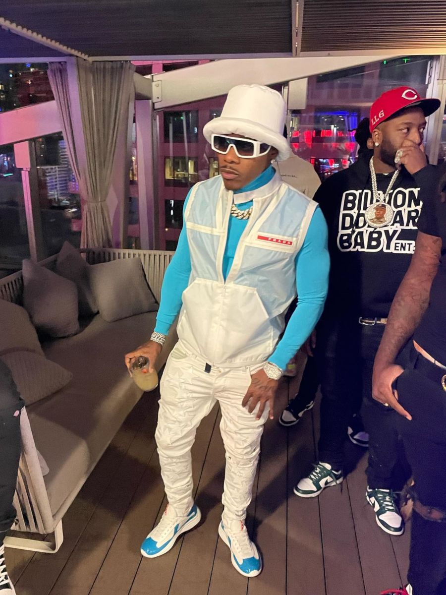 DaBaby Parties In a White & Light Blue Prada & Bottega Veneta Outfit |  Incorporated Style