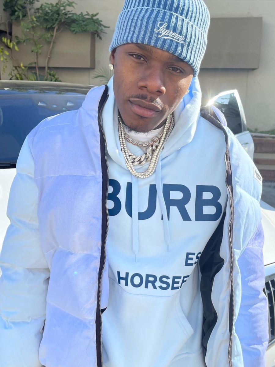 DaBaby Wearing a Light Blue Supreme & Burberry Outfit
