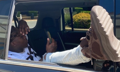 Dabay Hangs Out In Back Of Suv In Obj Jersey Gucci Hat And Yeezy Desert Boots