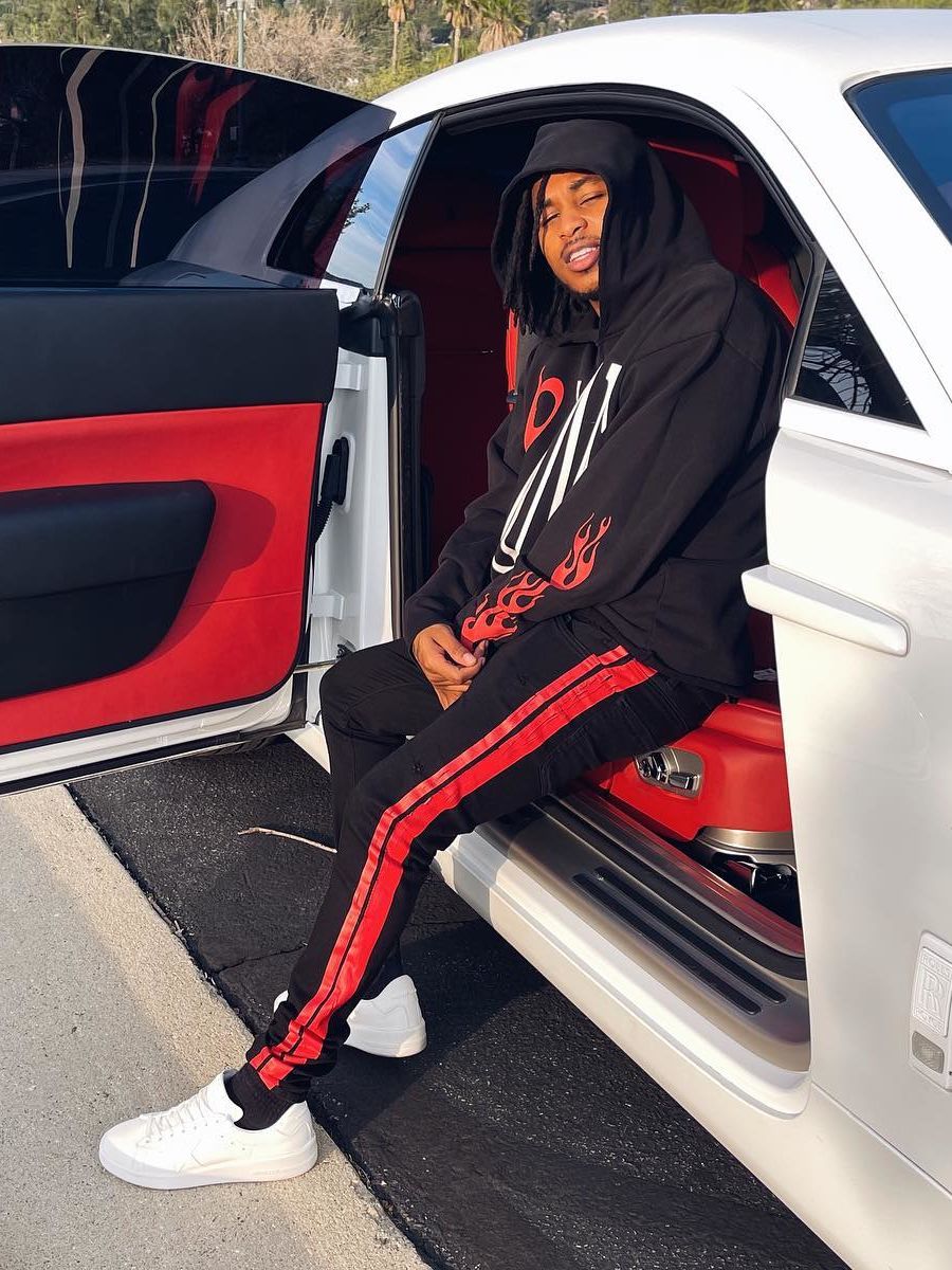 DDG Relaxing In a Palm Angels x VLONE Hoodie & Matching Amiri Track Jeans
