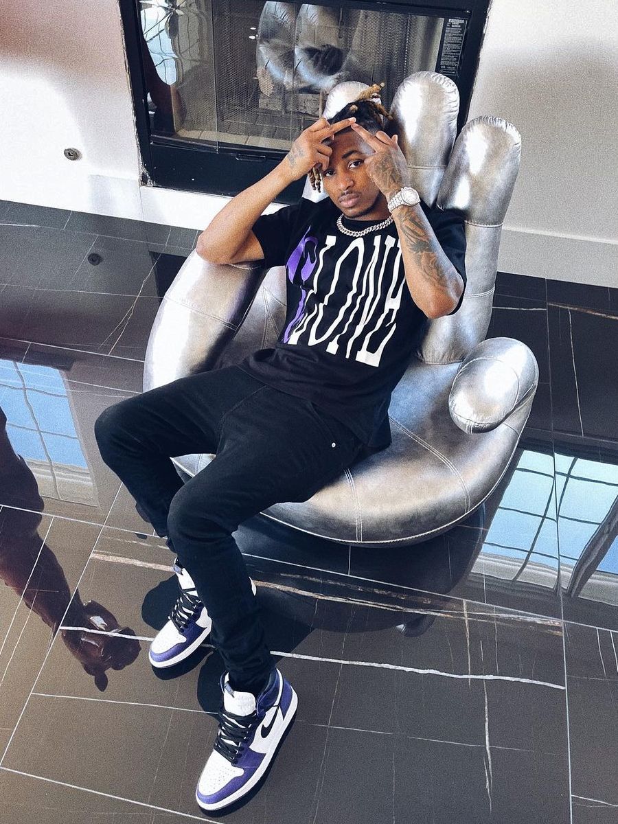 DDG Wearing a Purple VLONE x Palm Angels, & Jordan Outfit | Incorporated  Style