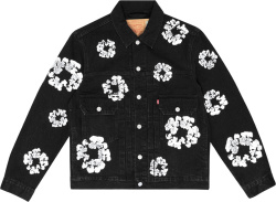 Black Cotton Wreath Denim Jacket