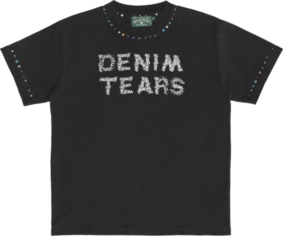 Denim Tears Black Rhinestone Trim Logo T Shirt