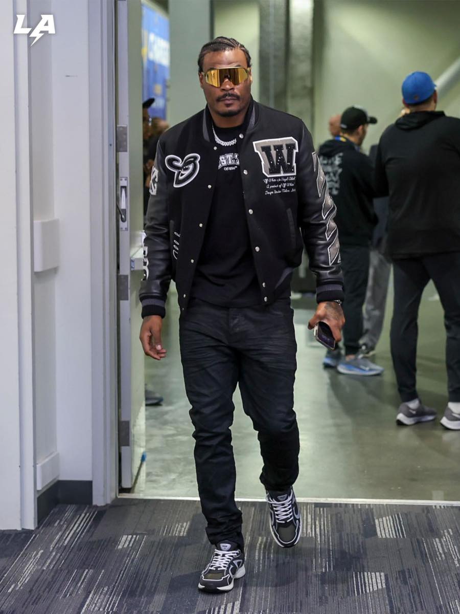 Derwin James: Gold Mask Sunglasses, Off-White Varsity Jacket & Dior Sneakers