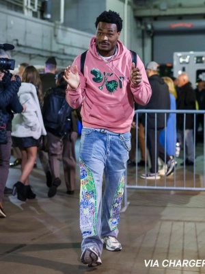 Derwin James Wearing A Dior X Cactus Jack Pink Hoodie Louboutin White Cl Blet Who Decides War Jeans