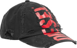 Diesel Black Distressed And Red Logo Print Hat