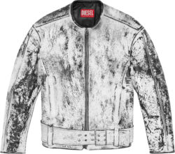 Diesel White Cracked Leather L Margy Biker Jacket