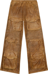 Diesle Brown Cracked Leather Baggy Cargo Pants