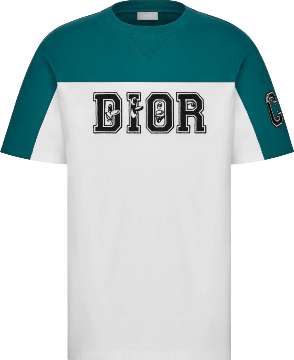 Dior x Kenny Scharf White & Teal Varsity Logo T-Shirt | Incorporated 