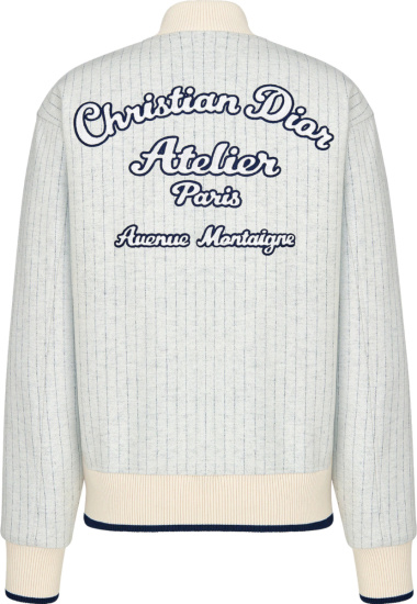 Dior White Pinstriped Dior Atelier Baseball Jacket