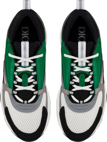 Dior White And Black Technical Mesh And Green And Gray Calfskin