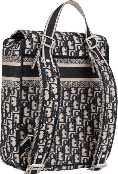 Dior Beige And Navy Oblique Navy Flap Backpack